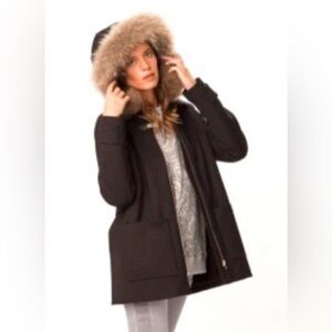 MAJE Asian Raccoon Fur Trim Hooded Parka Black Quilted Jacket M MSRP $700